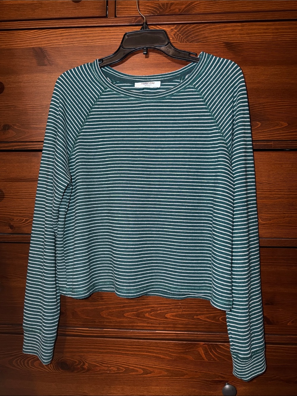 Double Zero Green & White Striped Long Sleeve Top | Size M